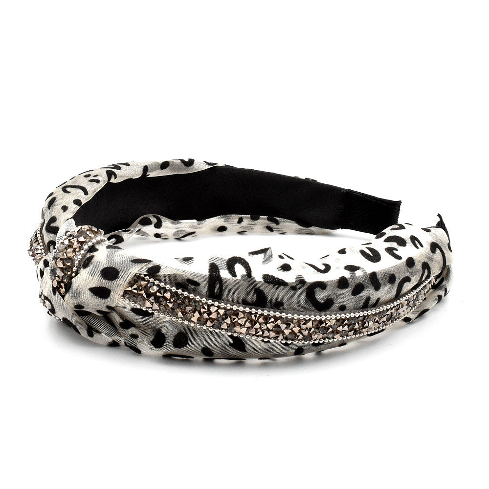 Wholesale Rhinestone with Mesh Leopard Pattern Fabric Knots and Hoops